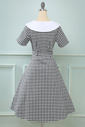 Vestido preto plaid Flare Vintage 1950s